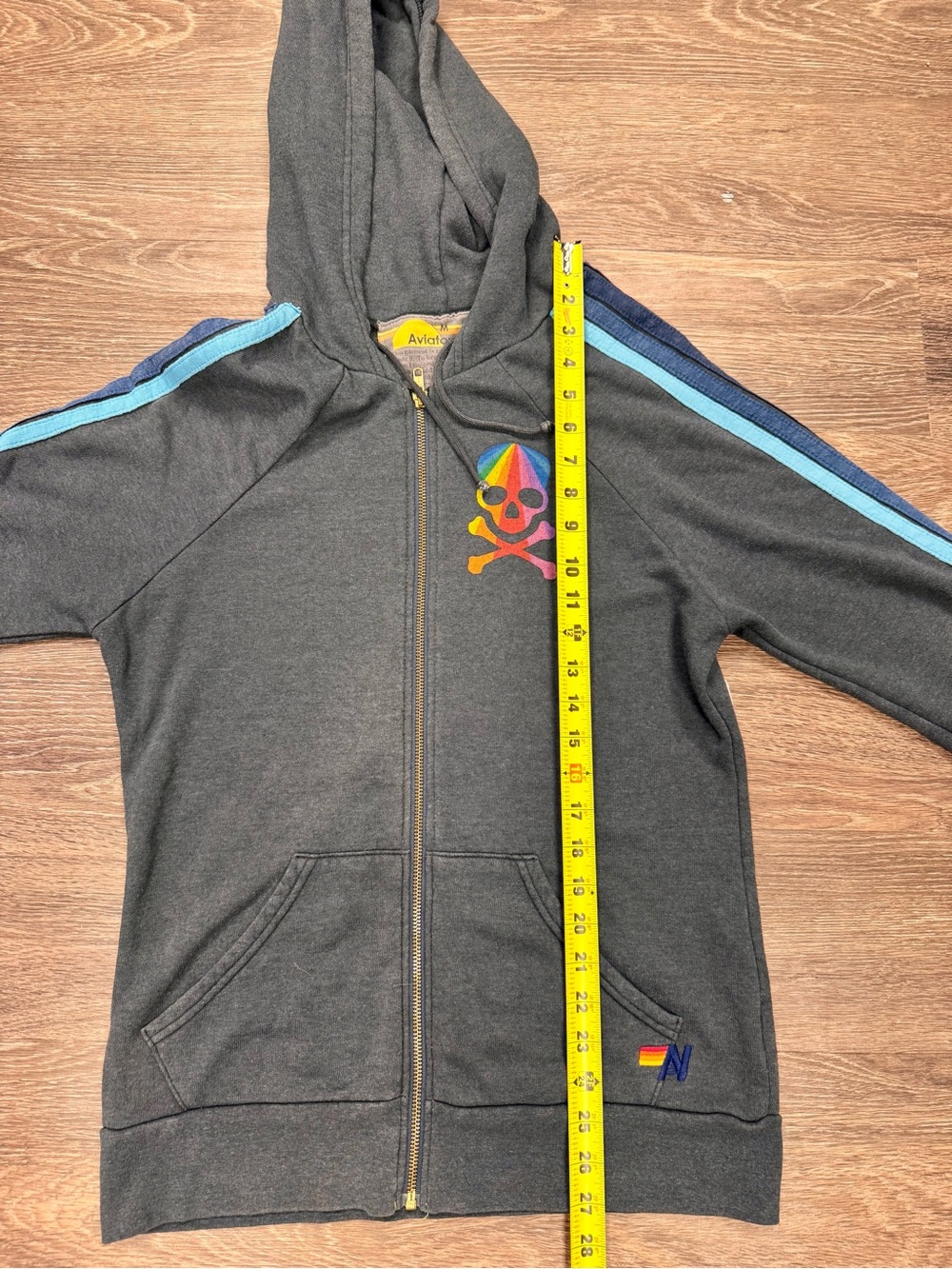 Aviator Nation Hamptons Rainbow Skull Zip Hoodie Gray Medium USA Made - Picture 8 of 8